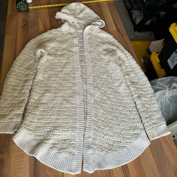 Anthropologie Sweaters - Sleeping On Snow Anthropologie Cream Hooded Open Cardigan‎ Sweater M